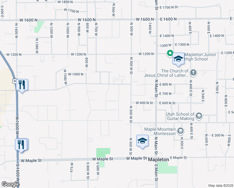 map of restaurants, bars, coffee shops, grocery stores, and more near 697 420 West in Mapleton