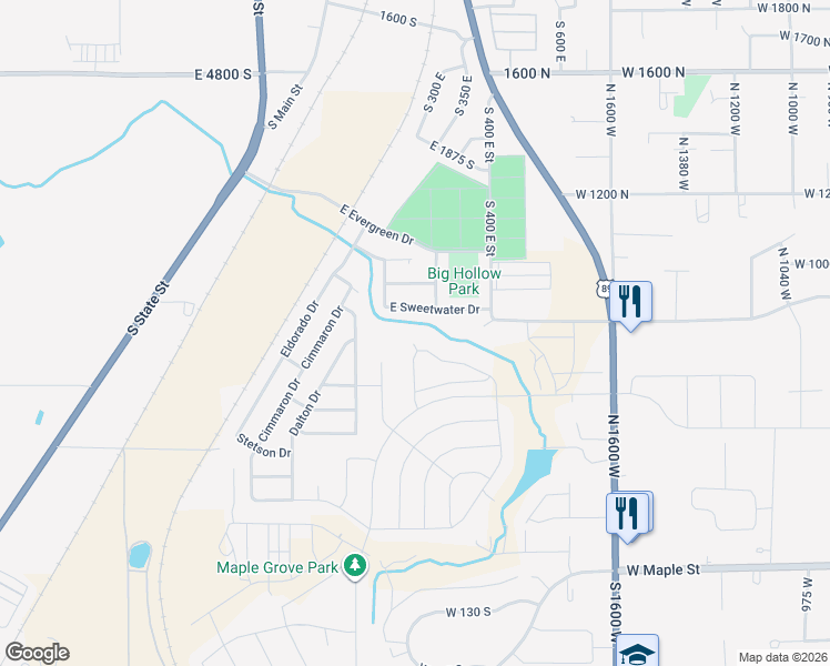 map of restaurants, bars, coffee shops, grocery stores, and more near 622 North Legend Circle in Springville