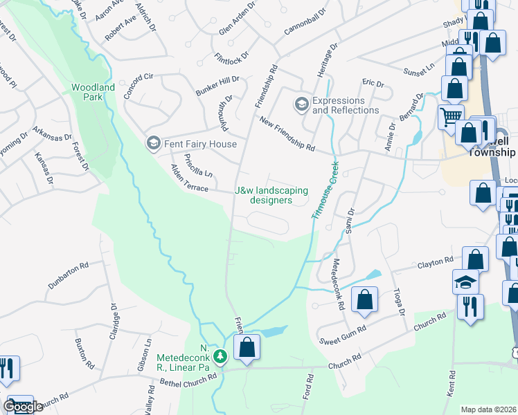 map of restaurants, bars, coffee shops, grocery stores, and more near 40 Cherry Tree Circle in Howell Township