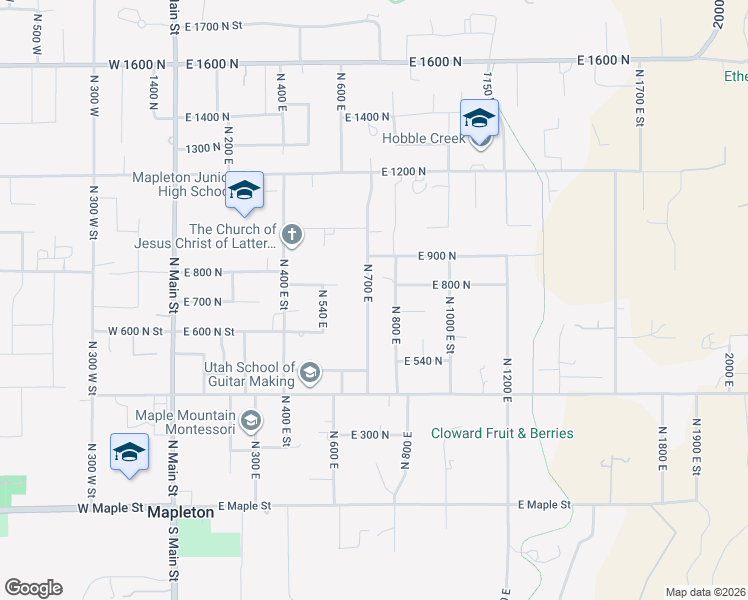 map of restaurants, bars, coffee shops, grocery stores, and more near 728 North 700 East in Mapleton