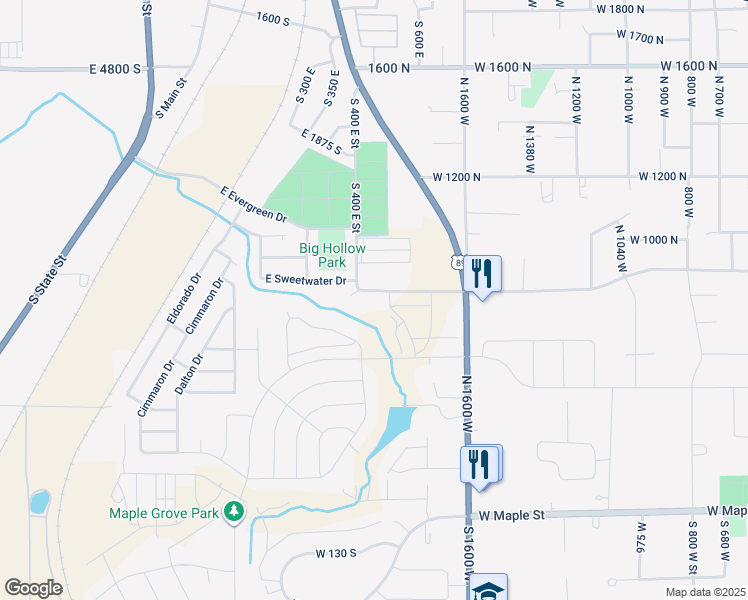 map of restaurants, bars, coffee shops, grocery stores, and more near 1939 West 800 North in Mapleton