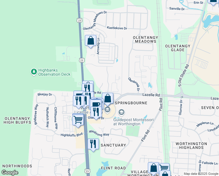 map of restaurants, bars, coffee shops, grocery stores, and more near 8525 Remington Hills Circle in Columbus