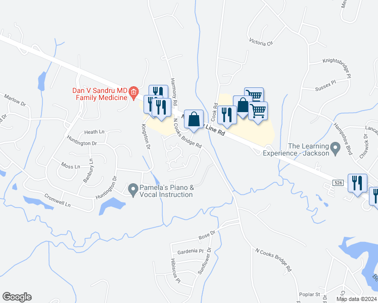 map of restaurants, bars, coffee shops, grocery stores, and more near 152 Brookfield Drive in Jackson