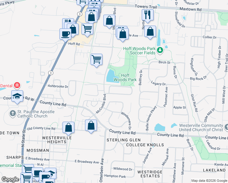 map of restaurants, bars, coffee shops, grocery stores, and more near 336 Wyndham Park S in Westerville