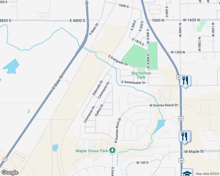 map of restaurants, bars, coffee shops, grocery stores, and more near 2276 Goodnight Drive in Springville