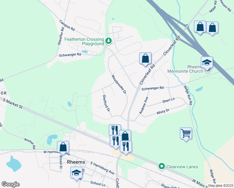 map of restaurants, bars, coffee shops, grocery stores, and more near 72 Brooklane Court in Elizabethtown