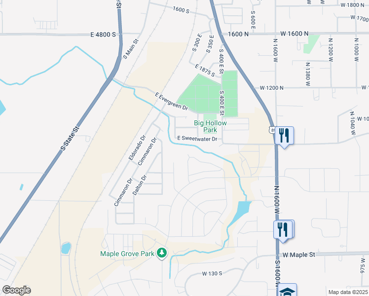 map of restaurants, bars, coffee shops, grocery stores, and more near 626 North Legend Circle in Springville