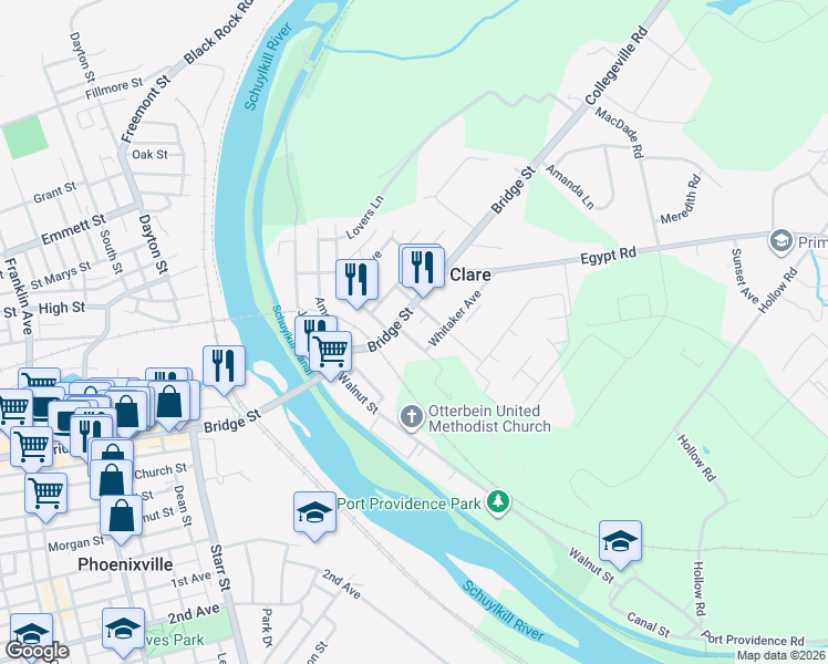 map of restaurants, bars, coffee shops, grocery stores, and more near 114 Grace Street in Mont Clare