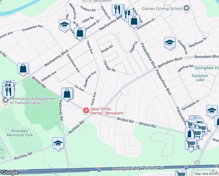 map of restaurants, bars, coffee shops, grocery stores, and more near 4906 Oxford Court in Bucks County