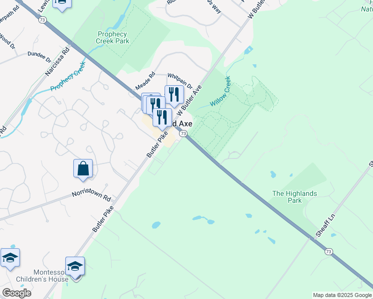 map of restaurants, bars, coffee shops, grocery stores, and more near 18 East Skippack Pike in Ambler