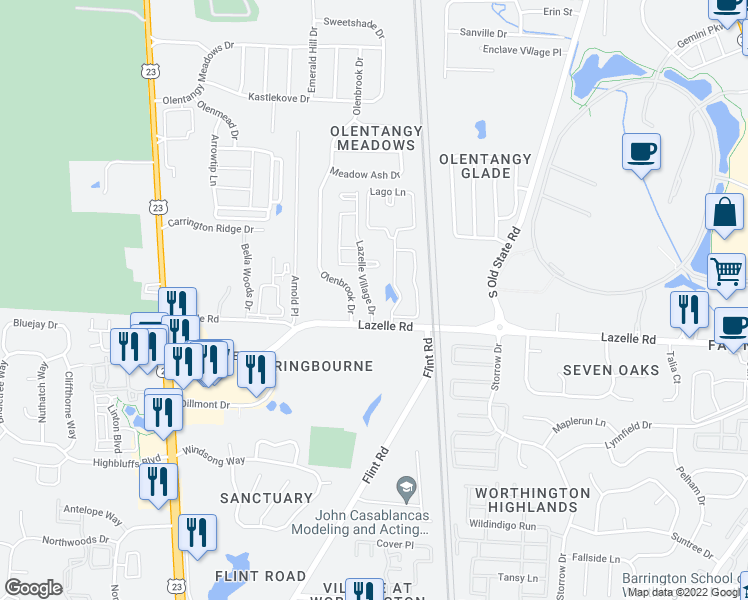 map of restaurants, bars, coffee shops, grocery stores, and more near in Columbus