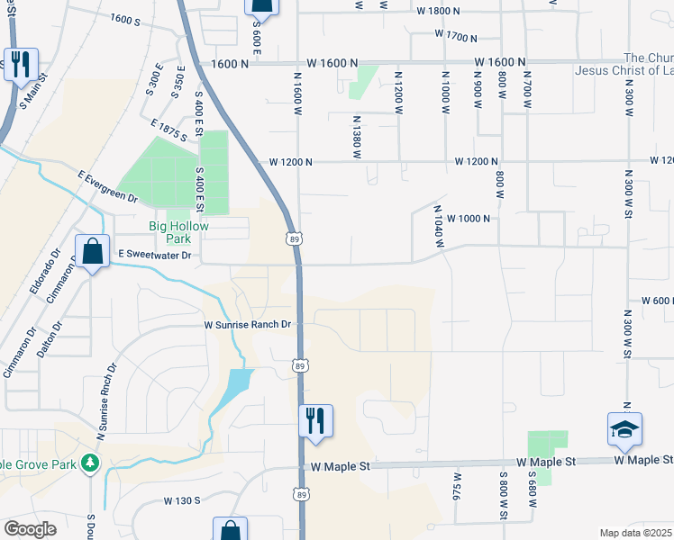 map of restaurants, bars, coffee shops, grocery stores, and more near 1465 West 800 North in Mapleton