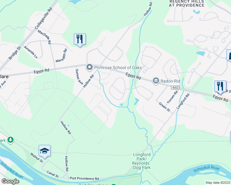 map of restaurants, bars, coffee shops, grocery stores, and more near 511 Logan Road in Phoenixville