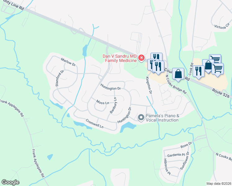 map of restaurants, bars, coffee shops, grocery stores, and more near 3 Norwick Court in Jackson Township