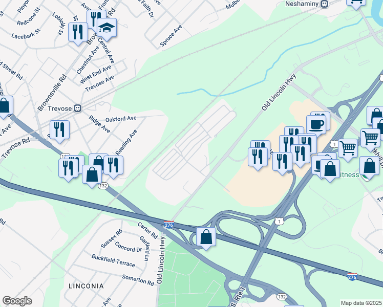map of restaurants, bars, coffee shops, grocery stores, and more near 3452 Aster Avenue in Bucks County