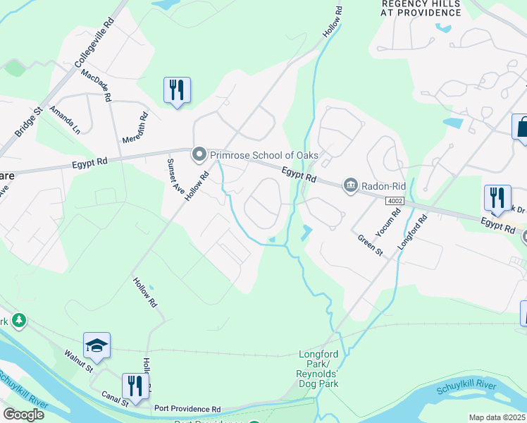 map of restaurants, bars, coffee shops, grocery stores, and more near 511 Logan Road in Phoenixville