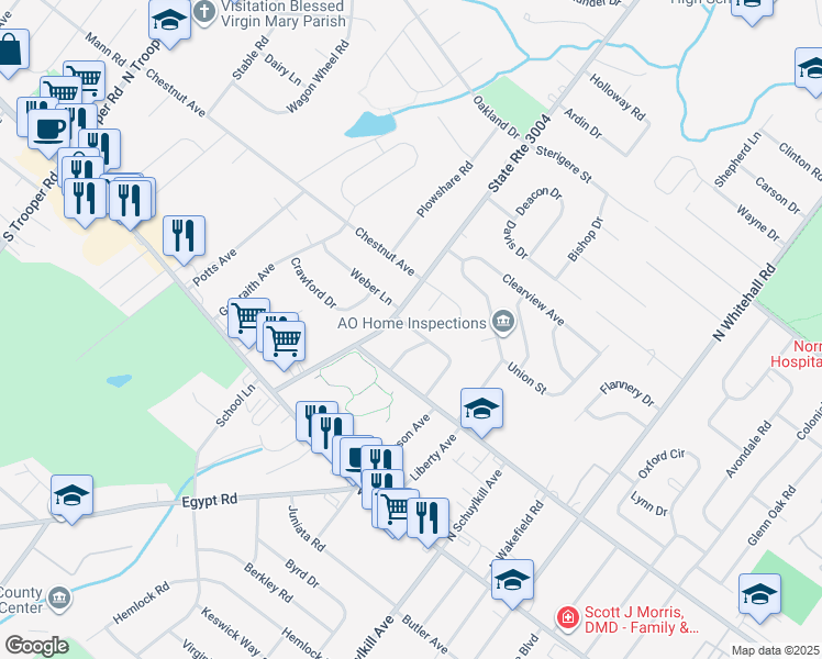 map of restaurants, bars, coffee shops, grocery stores, and more near in Trooper