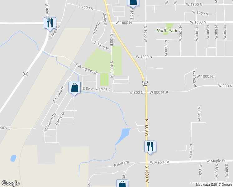 map of restaurants, bars, coffee shops, grocery stores, and more near 1939 West 800 North in Mapleton