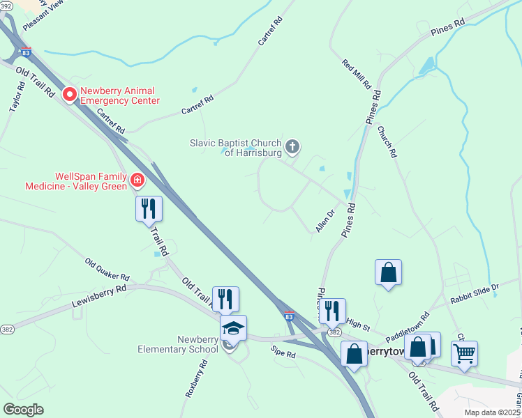 map of restaurants, bars, coffee shops, grocery stores, and more near 145 Red Maple Drive in York County