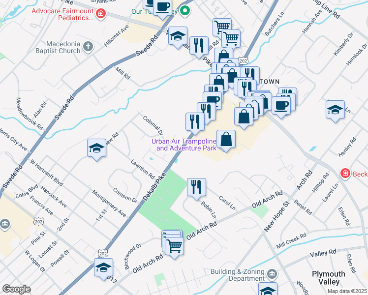 map of restaurants, bars, coffee shops, grocery stores, and more near 2620 Norriton East Apartment in East Norriton