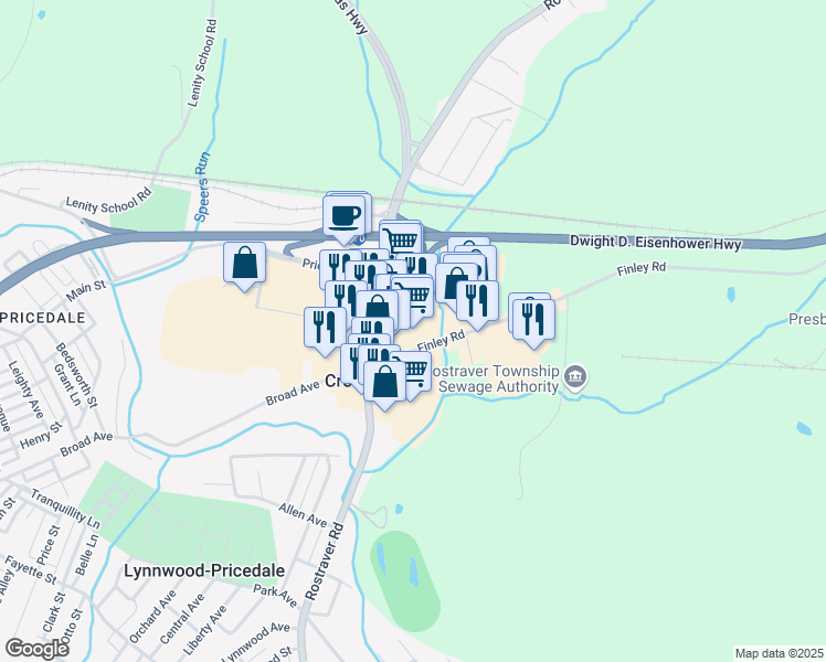 map of restaurants, bars, coffee shops, grocery stores, and more near 300 Tri County Lane in Belle Vernon