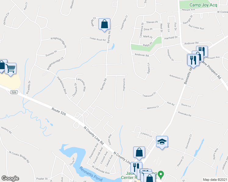 map of restaurants, bars, coffee shops, grocery stores, and more near 20 Highland Drive in Jackson