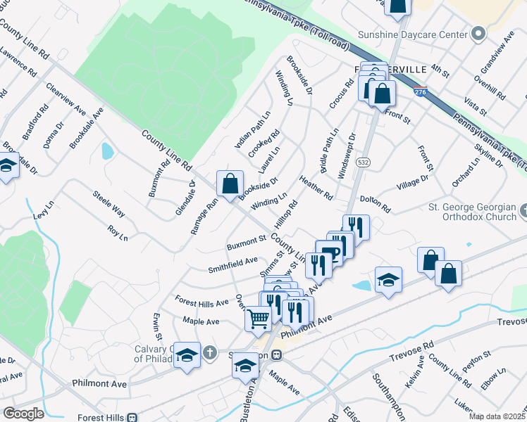 map of restaurants, bars, coffee shops, grocery stores, and more near 16 Pleasantview Road in Feasterville-Trevose