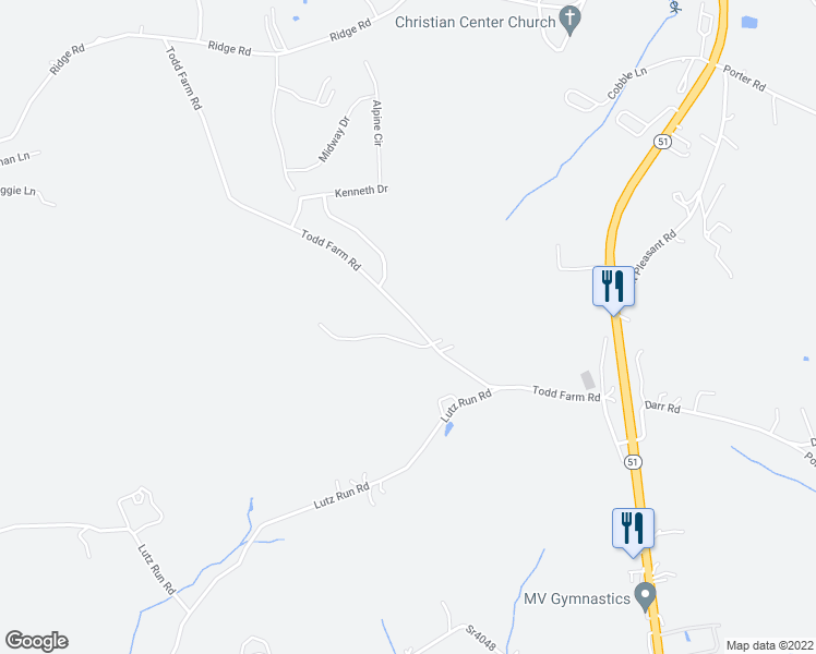 map of restaurants, bars, coffee shops, grocery stores, and more near 544 Todd Farm Road in Monessen