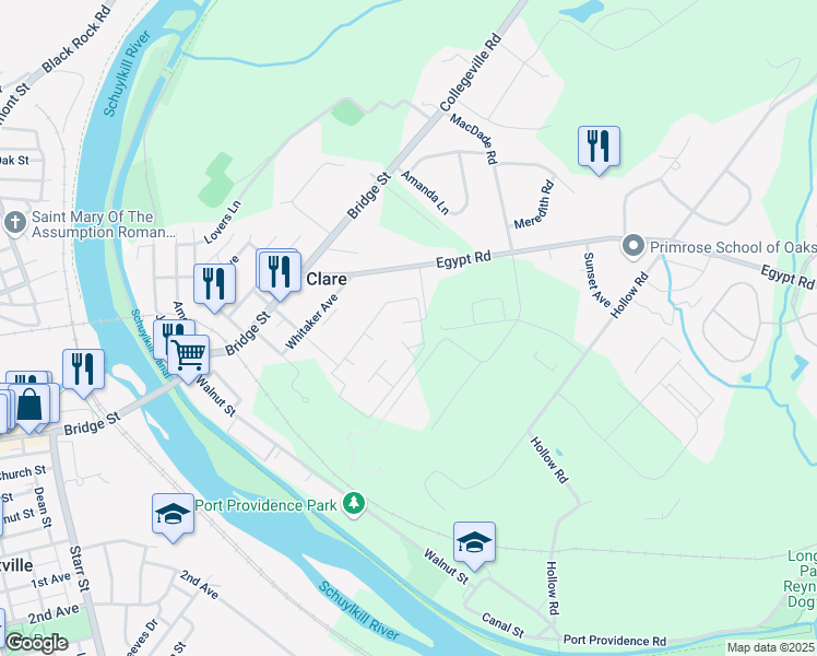 map of restaurants, bars, coffee shops, grocery stores, and more near 322 Meadowview Lane in Mont Clare