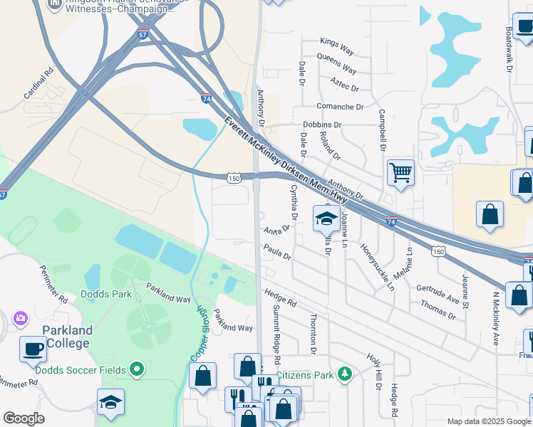 map of restaurants, bars, coffee shops, grocery stores, and more near 1728 Anita Drive in Champaign