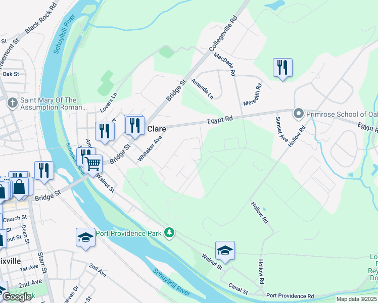 map of restaurants, bars, coffee shops, grocery stores, and more near 215 Meadowview Lane in Mont Clare