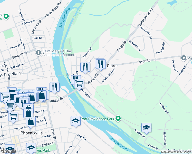 map of restaurants, bars, coffee shops, grocery stores, and more near 104 Grace Street in Mont Clare