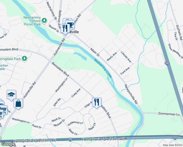 map of restaurants, bars, coffee shops, grocery stores, and more near 6436 Craig Avenue in Bensalem