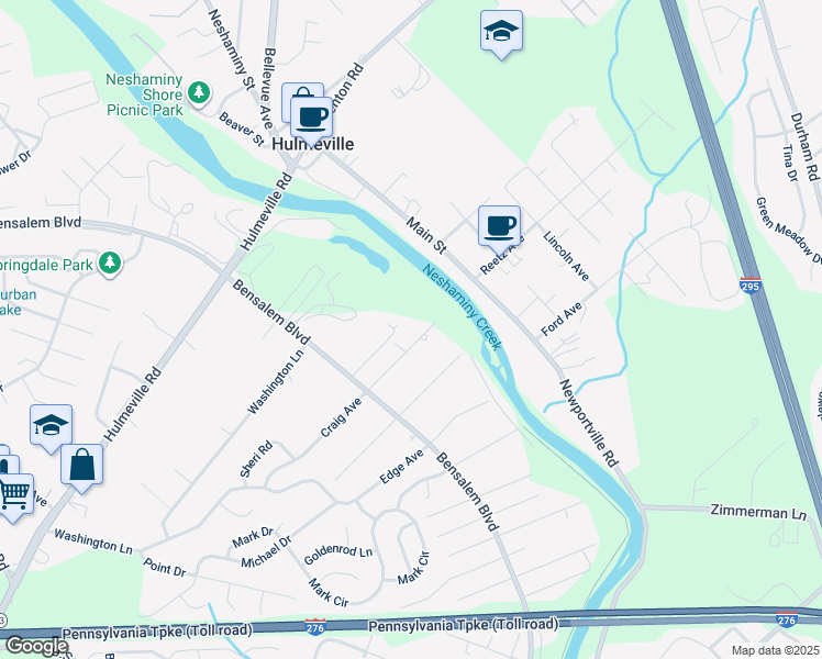 map of restaurants, bars, coffee shops, grocery stores, and more near 6436 Craig Avenue in Bensalem