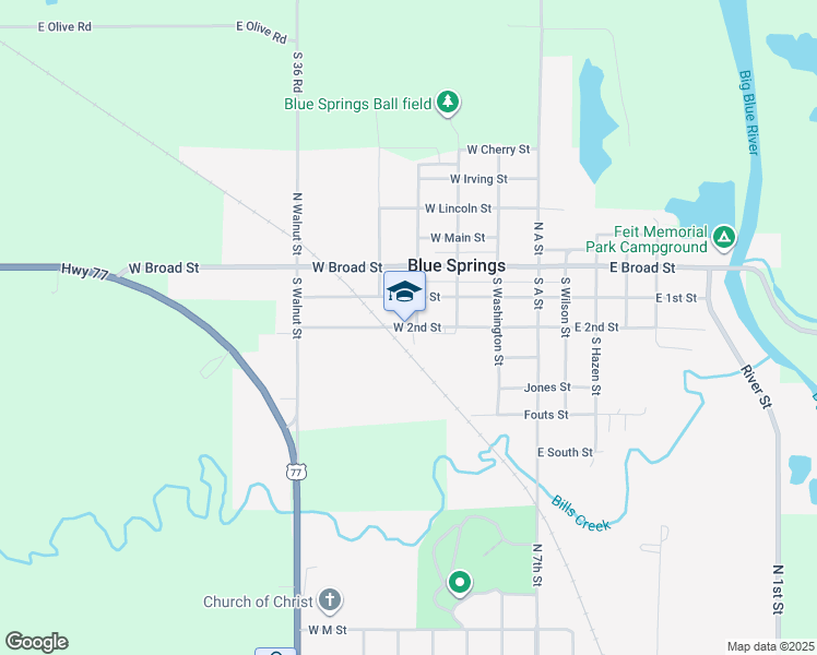 map of restaurants, bars, coffee shops, grocery stores, and more near 315 West 2nd Street in Blue Springs