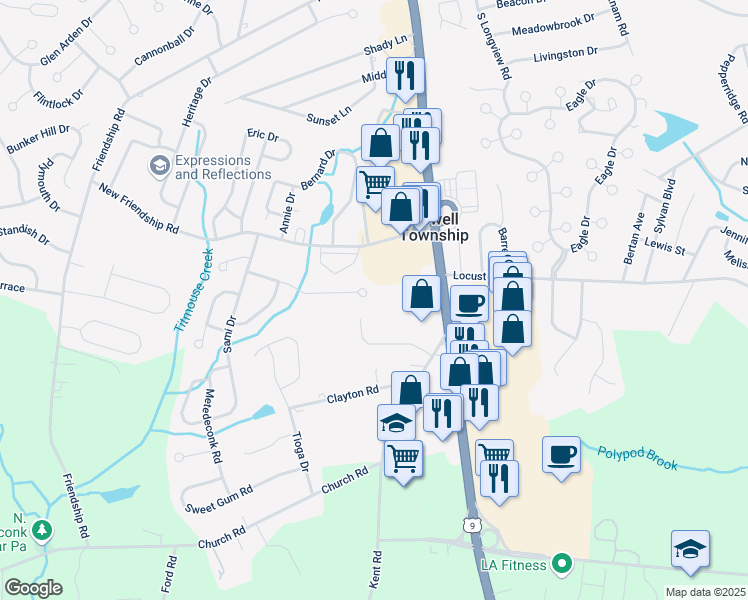 map of restaurants, bars, coffee shops, grocery stores, and more near 110 Seminole Court in Howell Township