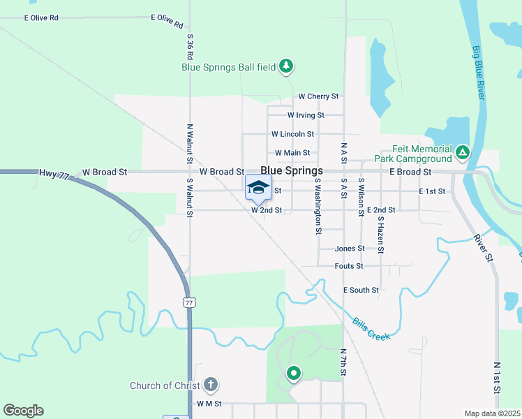 map of restaurants, bars, coffee shops, grocery stores, and more near 315 West 2nd Street in Blue Springs