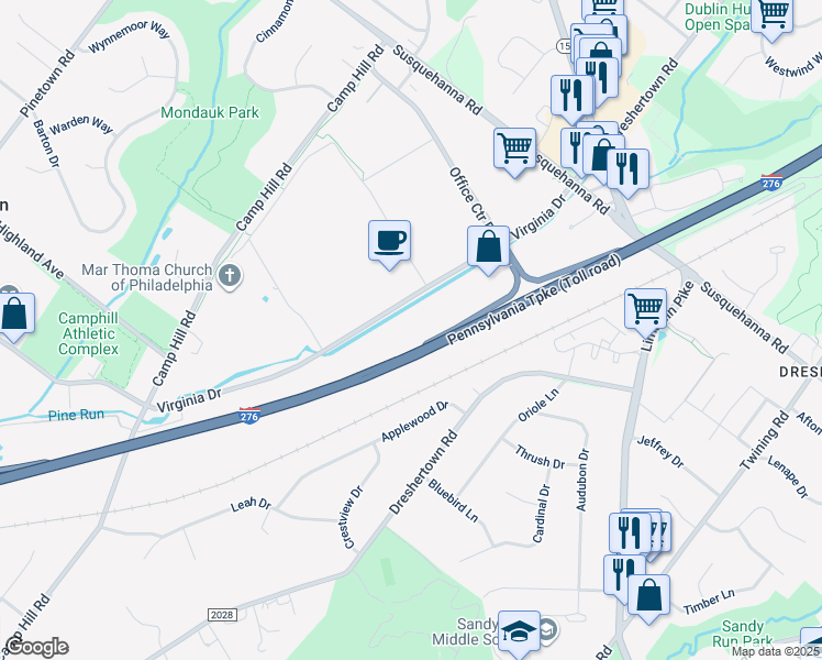 map of restaurants, bars, coffee shops, grocery stores, and more near 1125 Virginia Drive in Fort Washington