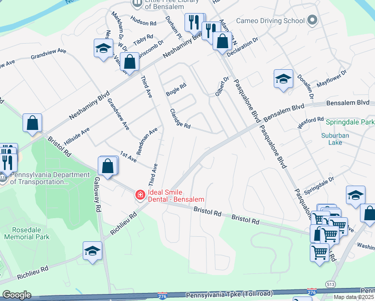 map of restaurants, bars, coffee shops, grocery stores, and more near 4932 Oxford Court in Bucks County