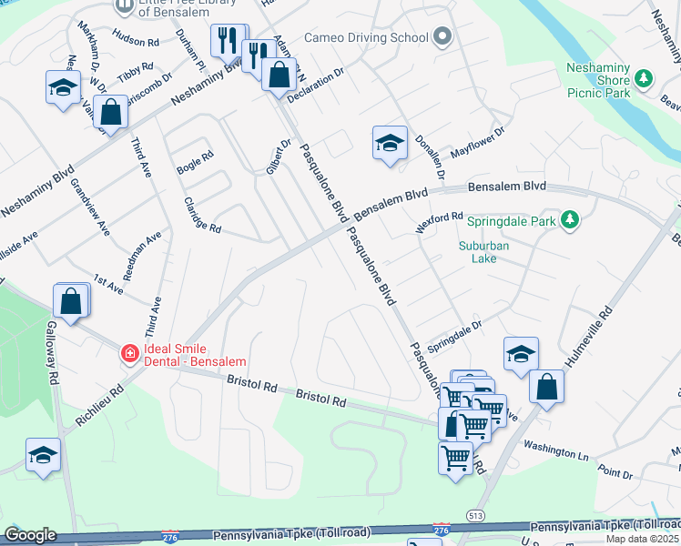 map of restaurants, bars, coffee shops, grocery stores, and more near 3337 Glendale Drive in Bucks County