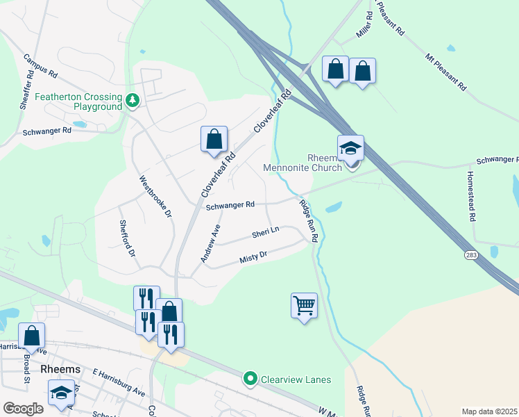 map of restaurants, bars, coffee shops, grocery stores, and more near 1236 Schwanger Road in Mount Joy