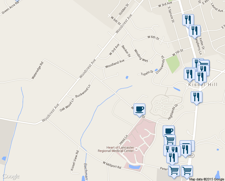 map of restaurants, bars, coffee shops, grocery stores, and more near 359 West Woods Drive in Lititz
