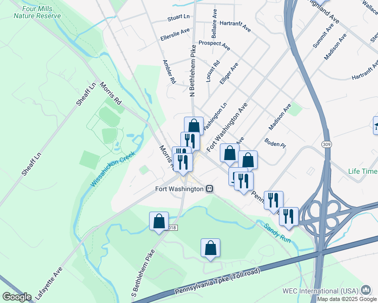 map of restaurants, bars, coffee shops, grocery stores, and more near 7238 Hollywood Road in Fort Washington