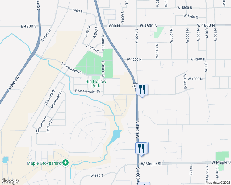 map of restaurants, bars, coffee shops, grocery stores, and more near 1836 West 800 North in Mapleton