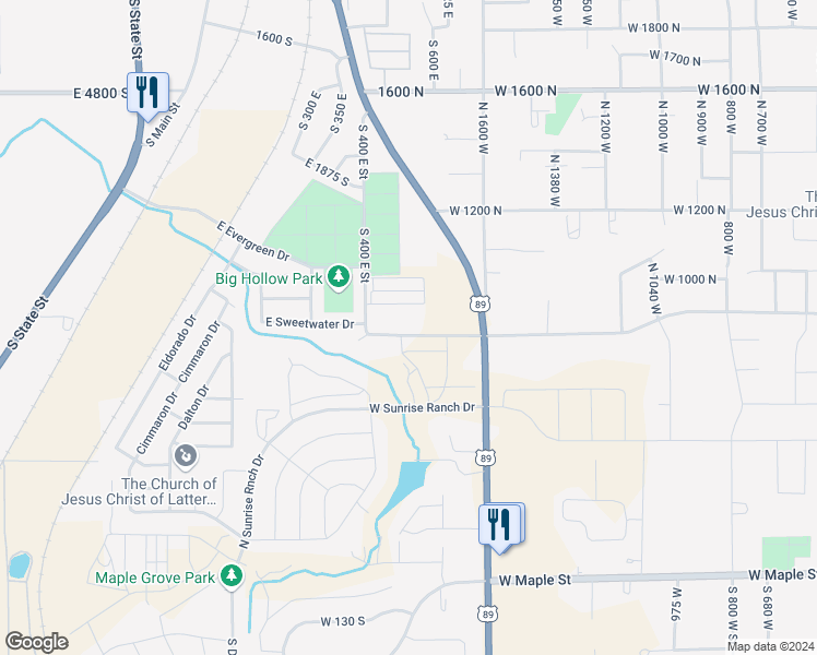 map of restaurants, bars, coffee shops, grocery stores, and more near 1836 West 800 North in Mapleton