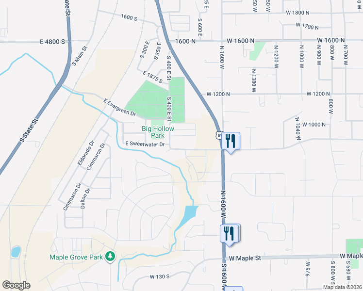 map of restaurants, bars, coffee shops, grocery stores, and more near 1896 West 800 North in Mapleton