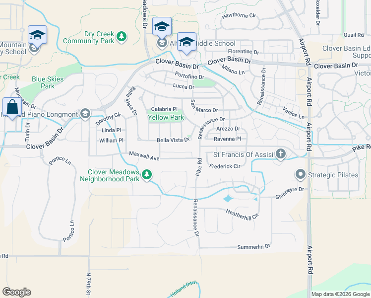 map of restaurants, bars, coffee shops, grocery stores, and more near 4435 Maxwell Avenue in Longmont