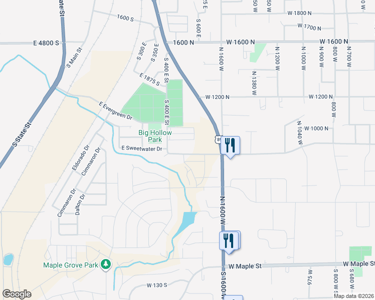 map of restaurants, bars, coffee shops, grocery stores, and more near 1939 West 800 North in Mapleton
