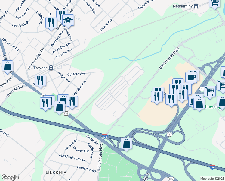 map of restaurants, bars, coffee shops, grocery stores, and more near 3421 Iris Avenue in Trevose