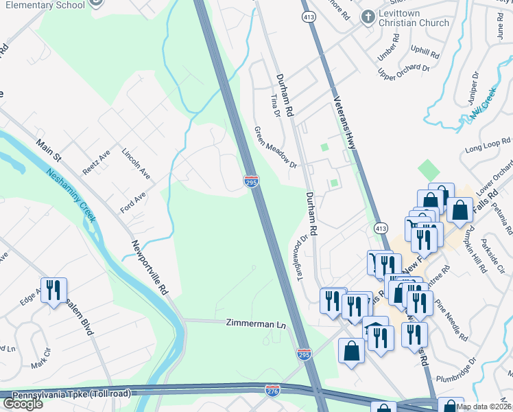 map of restaurants, bars, coffee shops, grocery stores, and more near 750 Ford Avenue in Langhorne